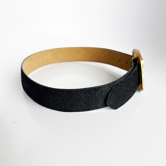 Cipriani Wide Leather Belt Textured Leather Gold Abstract Buckle Retro 90s Sz M main image 5